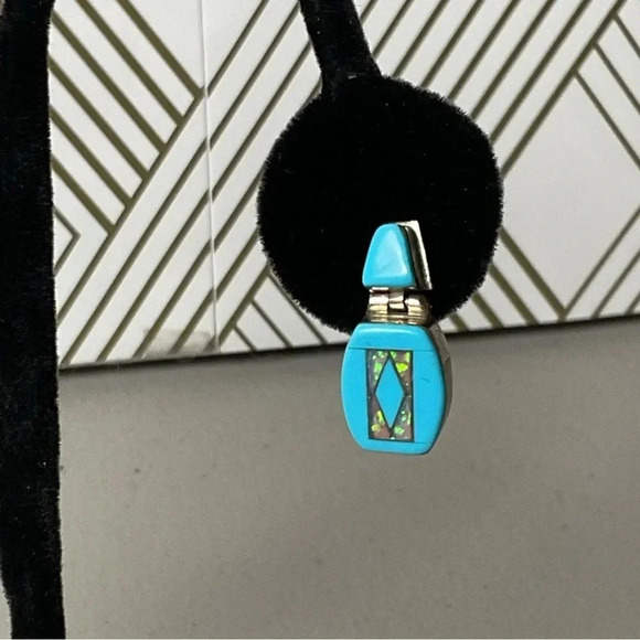 Sterling Silver Turquiose and Opal Earrings Post Back - Picture 2 of 6